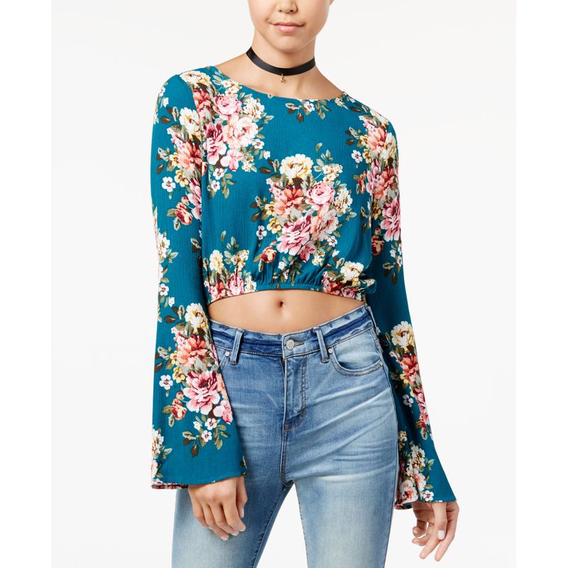 Polly Esther Juniors Printed Split Back Crop Top